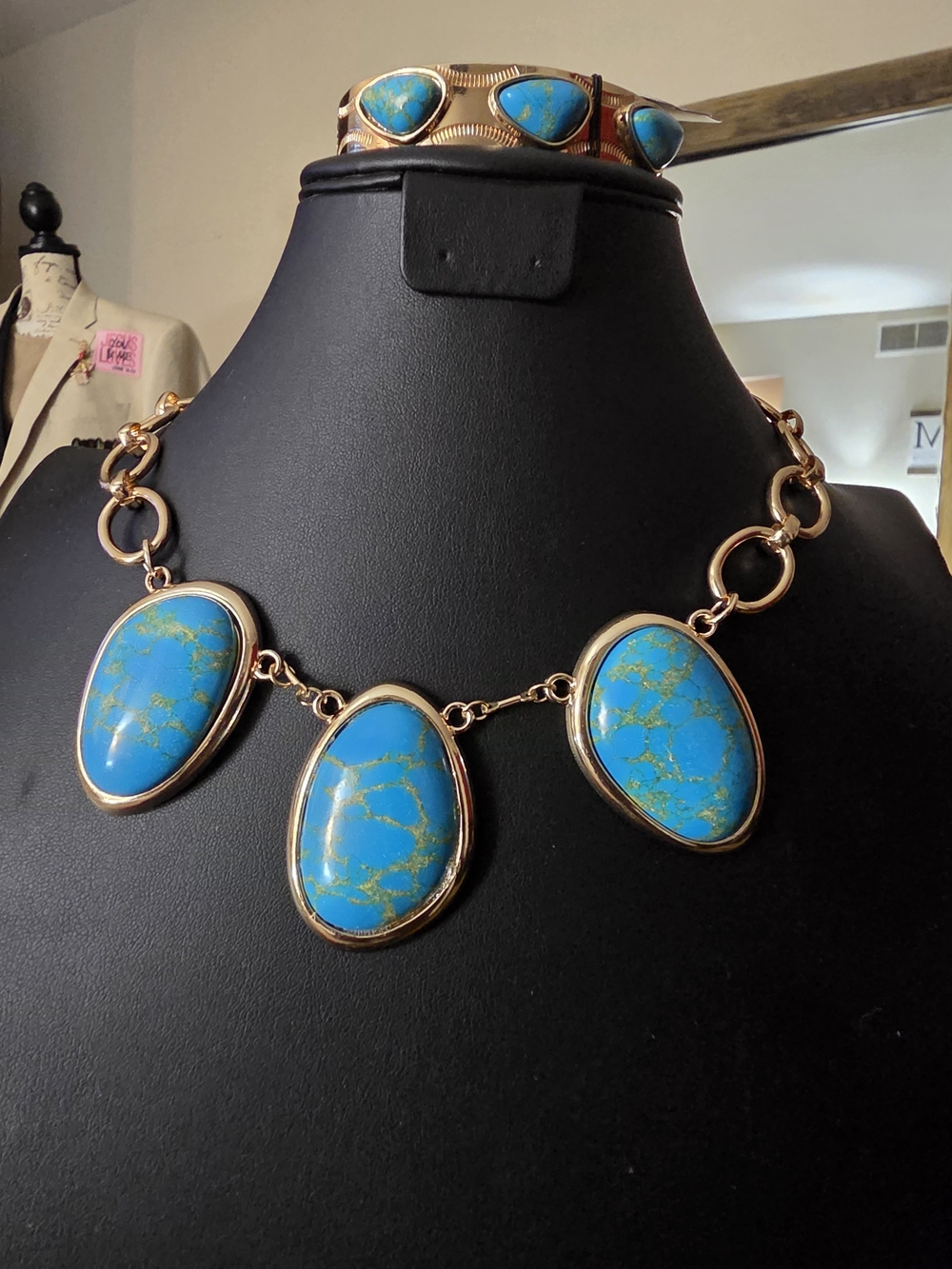 paparazzi Blue and Gold Statement Necklace Set